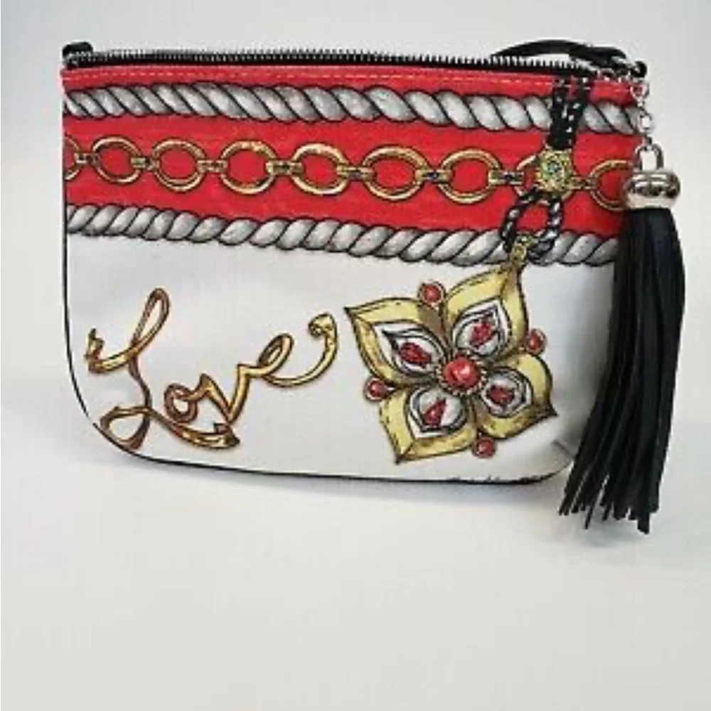 Brighton Glitter &Go Pouch Jewels Love Chain Print Tassel MiniCrossbody Bag NWOT
